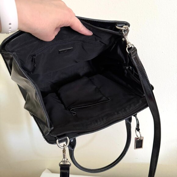 Y2K Giani Bernini Black Leather Structured Handbag Shoulder Strap Logo Charm - Picture 5 of 9